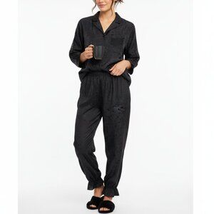 VOGUE Dessous VTG Jacquard Satin Button Front Long Sleeve‎ Black Pajama Set Sz M